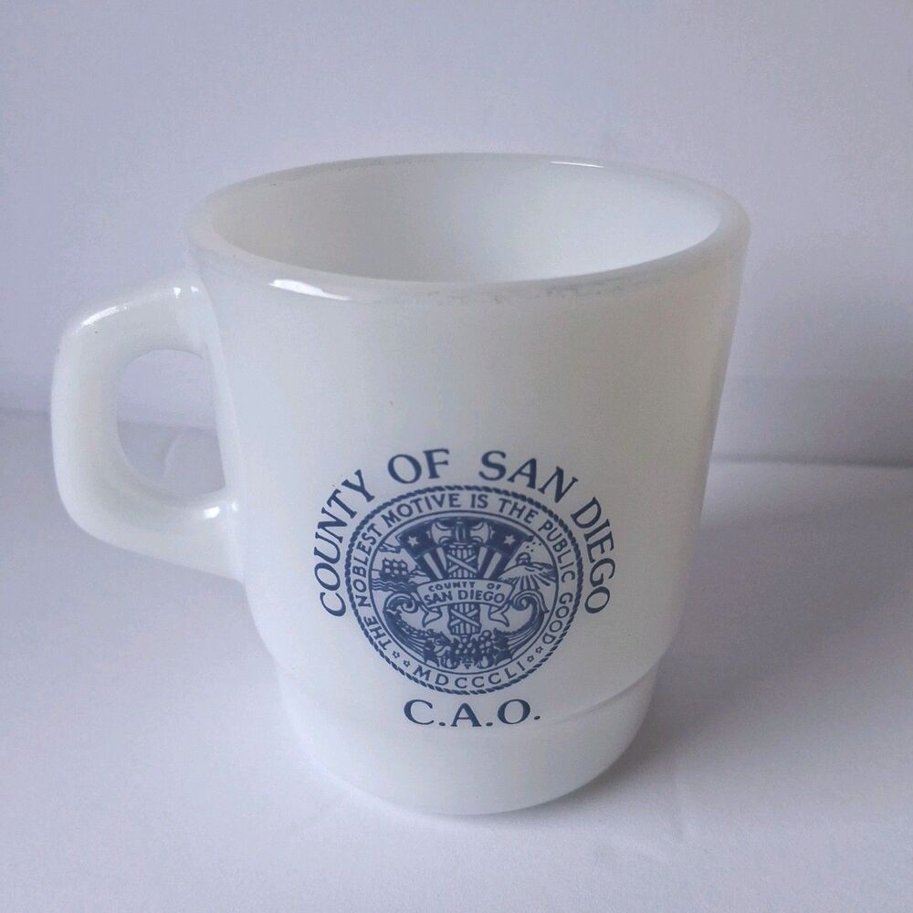Vintage Galaxy Milk Glass County of San Diego C.A.O. Seal Coffee Cup Mug Tea